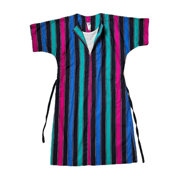 70s 80s vintage striped hippy dress caftan coverup cotton relaxed loose belt. - Picture 5 of 10